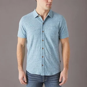 Camisa informal con botones manga corta mezcla de lino azul XXL Lucky Brand para hombre - Imagen 1 de 8