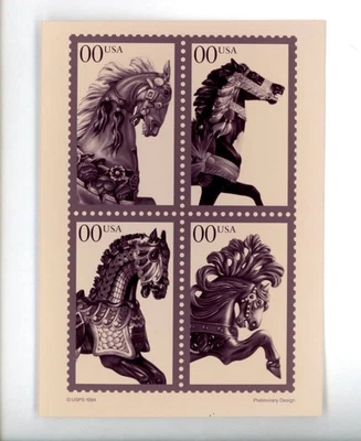 US Stamp FDC SEPIA Publicity Photo Essay #2976-79 N/D Carousel Horses Blk 4 1995 - Image 1 of 2