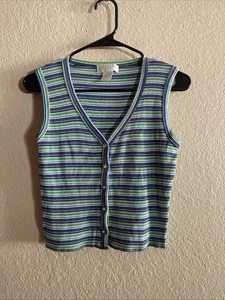 Vintage Express Tricot Button Down Tank Top Damen M 90er - Bild 1 von 7