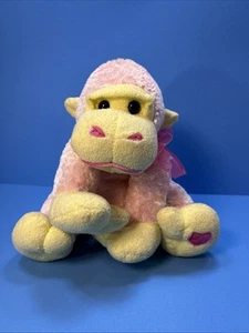Walmart Pink Yellow Valentine Plush Monkey Heart 9” Stuffed Animal Sitting Bow - Picture 1 of 10