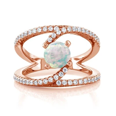 0.88 Ct Round White Simulated Opal 18K Rose Gold Plated Silver Swirl Ring - Изображение 1 из 2