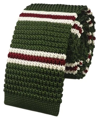 Men's Skinny Knit Tie Smart Casual Knitted Necktie Flat One Size Army Green Red - Image 1 of 2