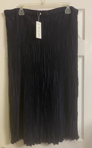NWT $248 Eileen Fisher Ink Crushed Silk Pleated F/L Skirt 1X 2X - Picture 1 of 6