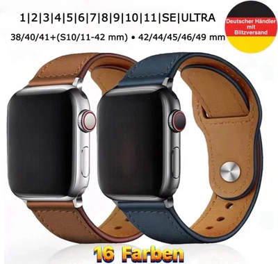 Uhrenarmband Leder für Apple Watch Series 1-9 10 11 SE ULTRA Armband iWatch Uhr - Bild 1 von 4