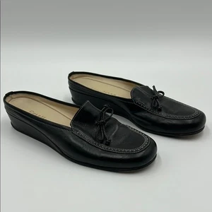 Cole Haan Leather Loafer Mule Wedges 8AA Black Slip On Comfy Casual Women's - Picture 1 of 14