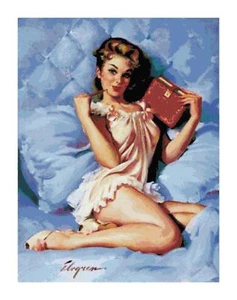 Tabla de patrones de punto de cruz vintage retro pin up en cama contada Bella - Imagen 1 de 1