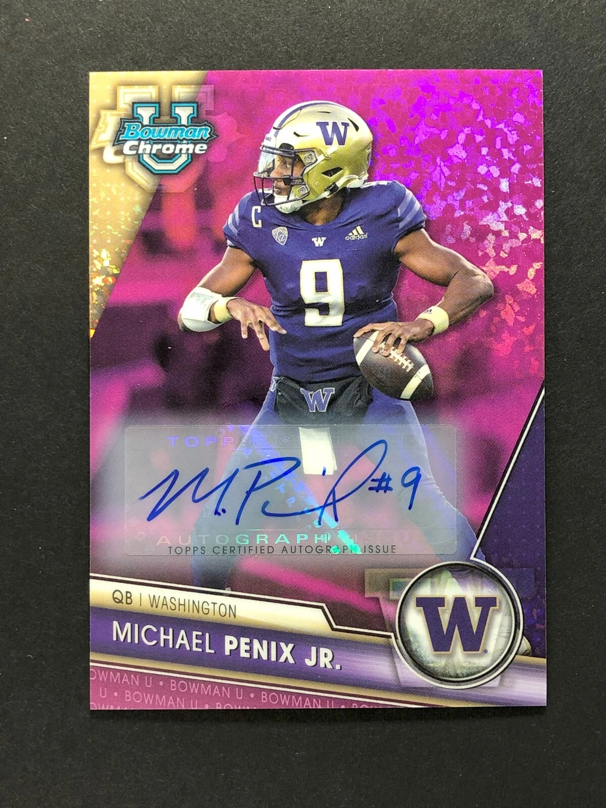 2023 Bowman Chrome U MICHAEL PENIX JR. #141 Fuchsia Mini-Diamond Auto 058/150 SP