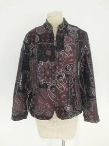 Christopher & Banks Blazer Jacket Burgundy Silver Metallic Black Zip Front S/M - Picture 1 of 14