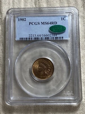 1902 1C PCGS MS64RD Indian Head Cent CAC Approved Old Blue Holder Nice Coin - Image 1 of 4