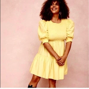 Nasty Gal | Dresses | Nasty Gal Shirred Puff Sleeve Midi Dress Yellow sz 12 - Picture 1 of 15