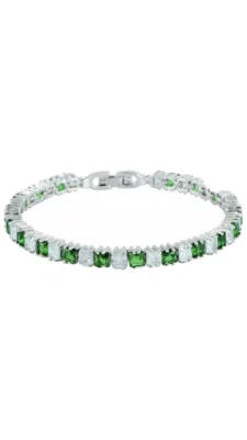 Brazalete Tenis Latón Verde Emrald Circonita cúbica Corte Cuadrado Chapado en Oro Blanco 18k Foto 1 de 4