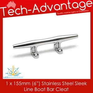 6" 155mm 316 STAINLESS STEEL SLEEK MODERN SLIM BAR CLEAT - DECK/BOAT/YACHT - Picture 1 of 3