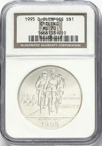1995 D Olympics Cycling Silver Commemorative Dollar NGC MS70 Classic Brown Label - Picture 1 of 2