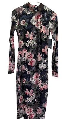 Rachel Roy 女式黑色条纹天鹅绒模拟领长袖连衣裙   — 第 1/4 张图片