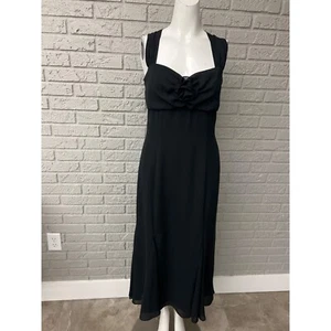 Jessica McClintock Gunne Sax Black Rosette Flounce Hem Dress Size 9/10 - Picture 1 of 9