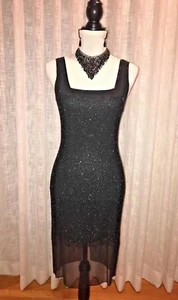 BIEFF BASIX Womens Silk Black Beaded Elegant Formal Sexy Party Cocktail Dress 2 - Picture 1 of 12