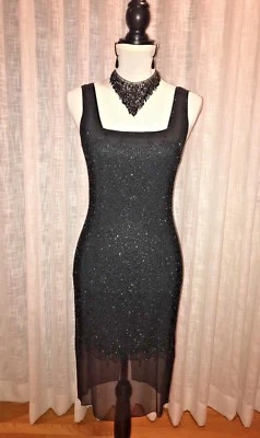 BIEFF BASIX Mujer Seda Negro Cuentas Elegante Formal Sexy Fiesta Cóctel Vestido 2 Foto 1 de 4