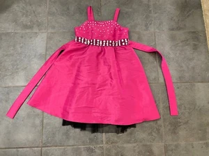 Justice Hot Pink/fuchsia Dress Girls Size 10 Bow In Back Silver Accents! Look!👀 - Picture 1 of 13