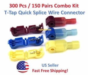 300pc Insulated 22-10 AWG T-Taps Quick Splice Wire Terminal Connectors Combo Kit - Picture 1 of 7