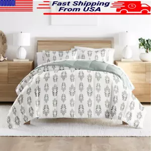 Down AlternativeFolk Leaves Eucalyptus Comforter Set Hypoallergenic Twin-XL Gray - Picture 1 of 5