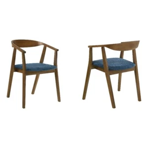 Armen Living Santana 18" Wood & Fabric Dining Chair in Walnut/Blue (Set of 2) - Picture 1 of 11