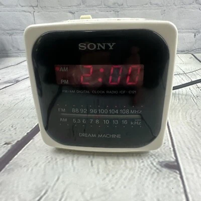 Sony Dream Machine AM/FM Reloj Despertador Radio Cubo #ICF-C121 Blanco Probado, Funciona Foto 1 de 4