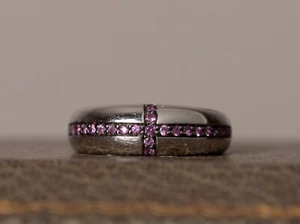 St George's Cross Ring 18ct White gold with pave set Pink Sapphires size M1/2 - Picture 1 of 9