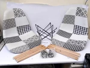 Modern Fabric Patchwork Chair with Wooden Legs , Set of 2 - Picture 1 of 4