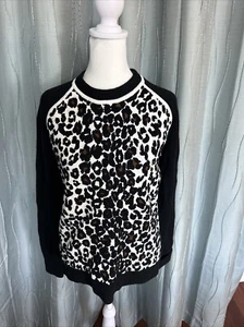 A.L.C. Black White Brown Colorblock Leopard Animal Print Sweater Size S/P - Picture 1 of 11