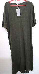 large v-neck khaki green beach dress side vents pit to pit 22 inches stretch