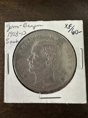 German States Bavaria King Otto Von Bayern 5 Mark 1908 D XF Beautiful Coin - Image 1 of 2