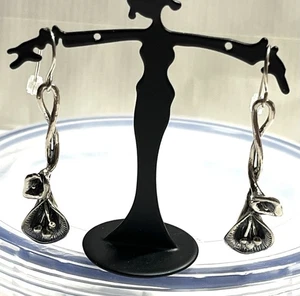 Pendientes colgantes de plata esterlina 925 con flores largas y lirio de cala Israel PZ NUEVOS SIN ETIQUETAS - Imagen 1 de 5