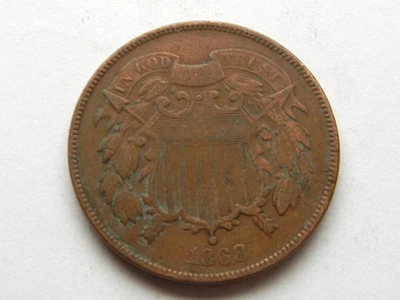 1868 two cent piece old copper US coin - Image 1 of 2