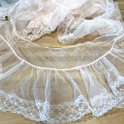 Vintage Gasa 9" Volantes Ribete Rosa con Encaje Blanco 5.5 Yardas Foto 1 de 4