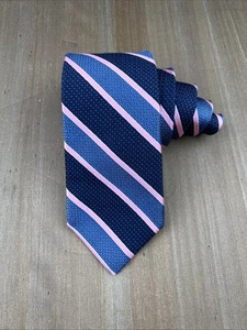 Cravatta di seta CREMIEUX designer blu e rosa a righe W3,25xL58 made in USA lusso - Foto 1 di 4