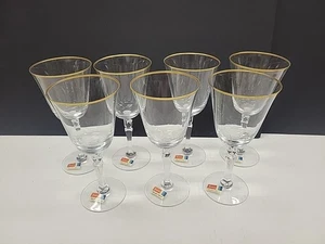 Vintage Fostoria MCM 7 5/8" Goldrand Wasserkelch Gläser 7er Set - Bild 1 von 8