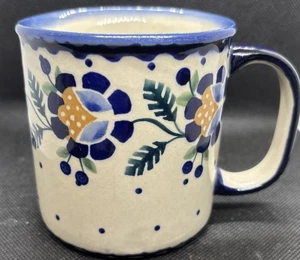 Taza de café de cerámica polaca Boleslawiec de colección 12 oz flores azules lunares 506 - Imagen 1 de 7