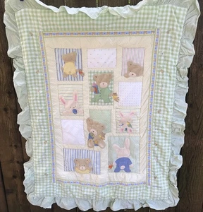 Vintage Carter's Hide & Seek Bear Bunny Quilt Crib Blanket Nursery 100% Cotton - Picture 1 of 7
