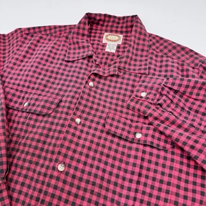 Vintage Banana Republic Shirt Mens Medium Red Plaid Loop Collar 90's - Picture 1 of 7
