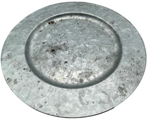 Metall Platte Tablett Kreis Einzug 13" Silber Dekor LESEN - Bild 1 von 4