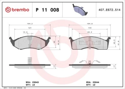 Juego de pastillas de freno BREMBO P 11 008, freno de disco para CHRYSLER DODGE PLYMOUTH Foto 1 de 2