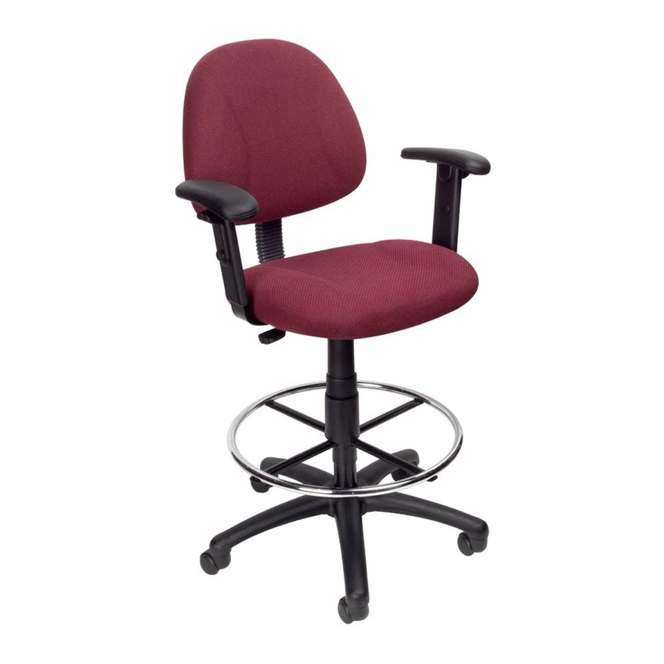 Boss Office Drafting Stool with Footring Burgundy With Adjustable Arms - Image 1 of 1