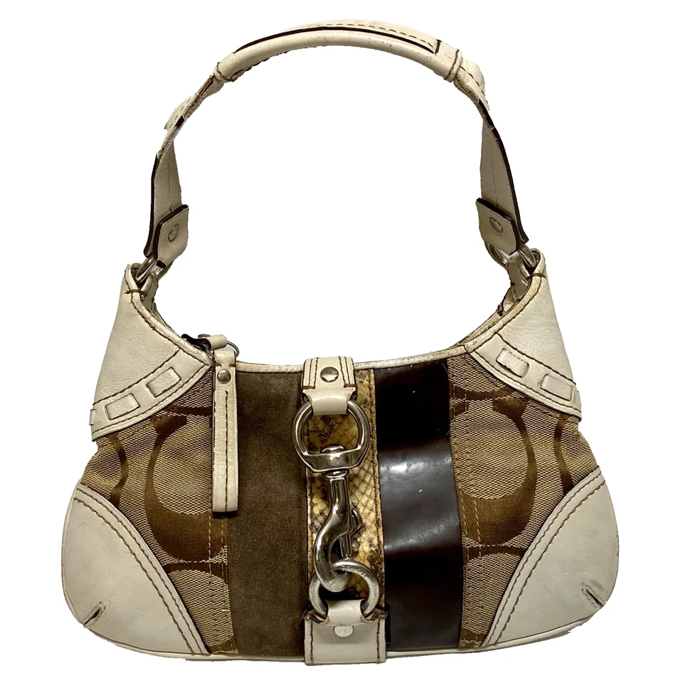Bolso de Hombro Coach Hampton Mini Delgado Borde de Pitón 10287 Off-White Caqui Marrón Foto 1 de 4