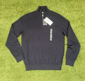 Marks & Spencer Autograph navy blue merino wool 1/2 zip jumper medium - Picture 1 of 7