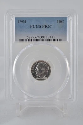 PR67 1954 PCGS GRADED PROOF SILVER ROOSEVELT DIME RARE UNCIRCULATED COIN - Image 1 of 4