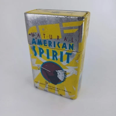 Vintage NATURAL AMERICAN SPIRIT Cigarette Tin Yellow Box  Metal Collectible - Image 1 of 4