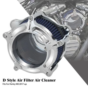 Clear Chrome Air Filter Blue Intake For Harley Touring Road Street Glide 17-2025 - Picture 1 of 15
