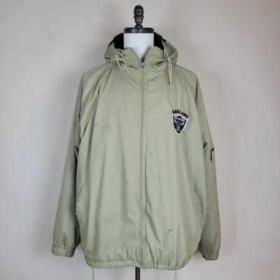 Vintage Pro Player Jacket Mens XXL Khaki Oakland Raiders Zip Hooded 90s WORN - Image 1 of 4