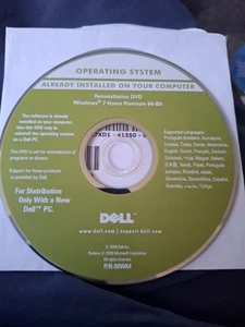 DELL Microsoft Windows 7 Home Premium 64-bit Reinstallation/Recovery DVD - Picture 1 of 2