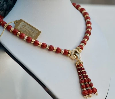 Grossé Chr. Dior Choker rote Perlen Collier 42 cm vergoldet signiert Pforzheim - Bild 1 von 4